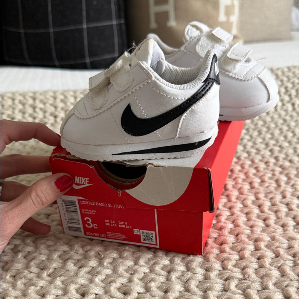Nike Kids White and Black Cortez Sneakers